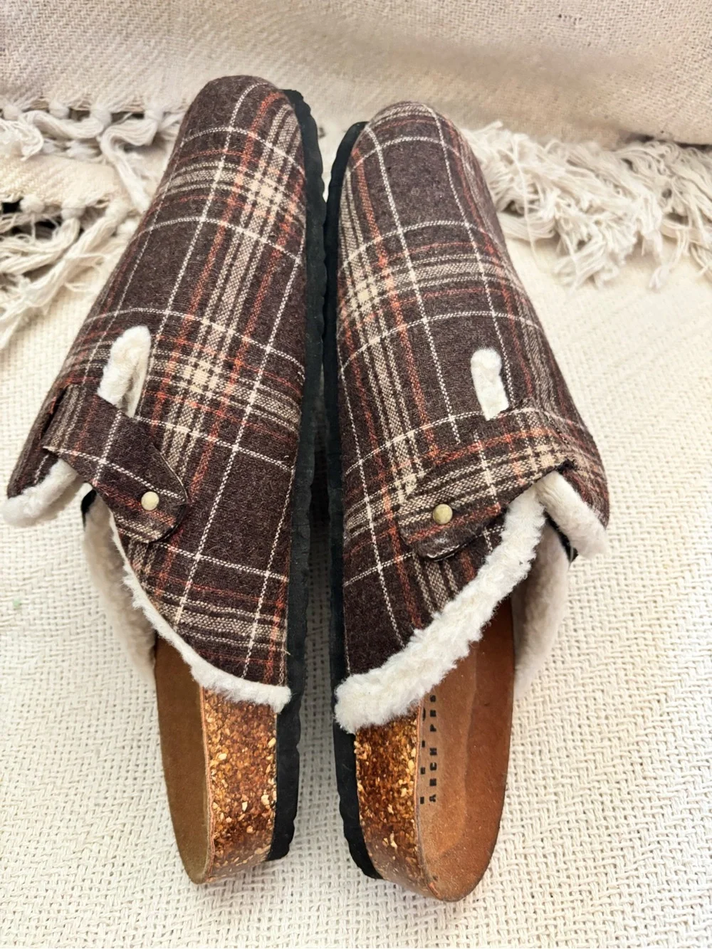 Fitory Brown Plaid Cork Mule Shoes Men’s Size 13